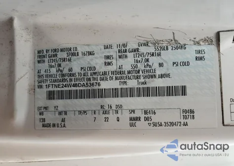 2008 Ford Econoline E250 Van из США, поврежденный, VIN 1FTNE24W48DA53676